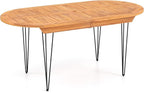 Tangkula 71" Outdoor Dining Table for 6, Oval Teak Wood 6 Person Patio Table with 2" Umbrella Hole, Metal Legs, Safety Locks and Wood Tabletop, Outside Table for Garden, Poolside & Backyard