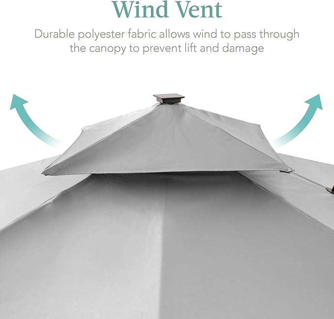 Best Choice Products 10x10ft Cantilever Patio Umbrella w/Base Included, Solar LED Lights 360 Rotation Large Offset Hanging Outdoor Shade for Deck Pool Backyard w/Stand – Fog Gray