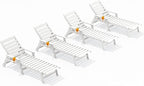 SERWALL Patio Chaise Lounge Chair Set of 4, 5 Positions Adjustable Poly Outdoor Lounger for Pool, HDPE Lounge Chair with Rolling Wheels & Cup Holder for Poolside, Deck, White