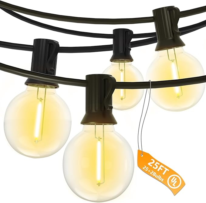 String Lights 25 Ft G40 LED Globes, Warm White, IP44 Waterproof