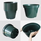 10 Pack Green Plastic Planter Pots, 10 Inch Thick with Multiple Drainage Holes, for Herbs, Strawberries, Flowers - Indoor/Outdoor