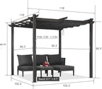 PURPLE LEAF 10' x 10' Aluminum Outdoor Pergola Wind-Resistant Retractable Pergola with Double Sun Shade Canopy Heavy-Duty Metal Pergola for Patios Backyard Deck Garden, Gray