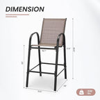 HOMREST Outdoor Bar Height Stools Set of 6,High Back Patio Chairs with Armrests,Textilene Chairs with Breathable Fabric & Metal Frame for All Weather,Taupe