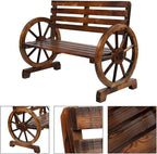 Outvita Wooden Garden Bench, Outdoor Rustic Wagon Wheel Bench with Armrest & Fir Construction for Garden Porch Backyard Patio Park, Seats 2 Person Carbonized