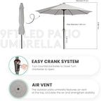 JEAREY 9FT Outdoor Patio Umbrella with Solar Lights, LED Lighted Pool Umbrella with Tilt and Crank, Outdoor Table Umbrellas for Deck, Yard & Market (Light Grey)