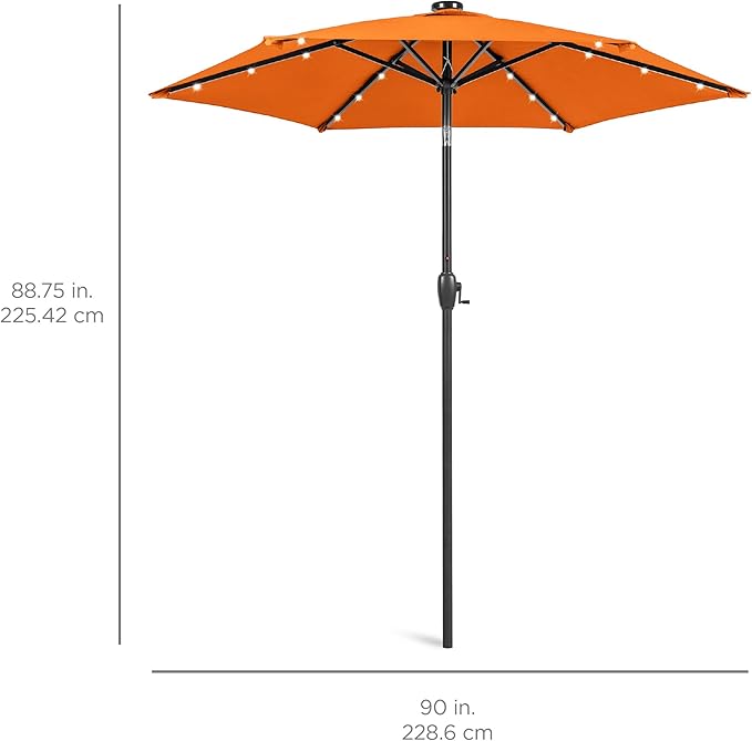 Best Choice Products 7.5ft Outdoor Solar Market Table Patio Umbrella for Deck, Pool w/Tilt, Crank, LED Lights - Orange