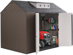 Rubbermaid Extra Large Resin Outdoor Storage Shed With Floor (7 x 10.5 Ft.) Weather Resistant Brown Organization for Home/Lawn Mower/Backyard Equipment/Bike Storage/Pool Supplies