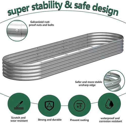 2PCS 12x2x1FT Galvanized Raised Garden Bed Kit,Vegetable Boxes-Oval Metal Flower Box,Large Planter Raised Beds Outdoor Garden for Planting,Fruit,Herb-Silver