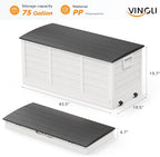 VINGLI 75 Gallon Collapsible Outdoor Storage Box, Simple-to-assemble Plastic Storage Containers with Lid, Patio Deck Box Furniture for Garden, Pool, Balcony, Yard (White)