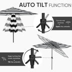 Tempera Patio Market Outdoor Table Umbrella with Auto Tilt and Crank, Large Sun Umbrella with Sturdy Pole & Fade Resistant Canopy, Easy to Set