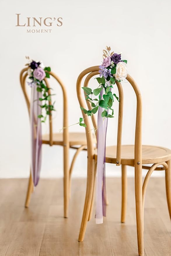 Artificial Wedding Pew Flowers, 8 Pcs Lilac and Gold Silk Aisle Decor