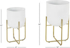 Deco 79 Metal Indoor Outdoor Planter Large Planter Pot with Removable Gold Stand, Set of 2 Planters 16", 13"H, White
