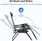 Nazhura Set of 2 Relaxing Recliners Patio Chairs Adjustable Steel Mesh Zero Gravity Lounge Chair Beach Chairs with Pillow and Cup Holder (Dark Green)