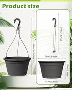 VIDELLY 4 Pcs Hanging Planters,10" Hanging Pots Plastic Hanging Flower Plant Basket with Drainage Trays & Chain Holder for Outdoor Indoor Plants Garden Balcony Decoration, Dark Gray