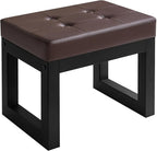 IBUYKE 16 Inch Small Foot Stool Ottoman, Rectangle PU Faux Leather Foot Rest with Padded Seat and Metal Legs, Modern Ottoman Foot Rest for Living Room Bedroom Entryway Couch, Deep Coffee WBD026K