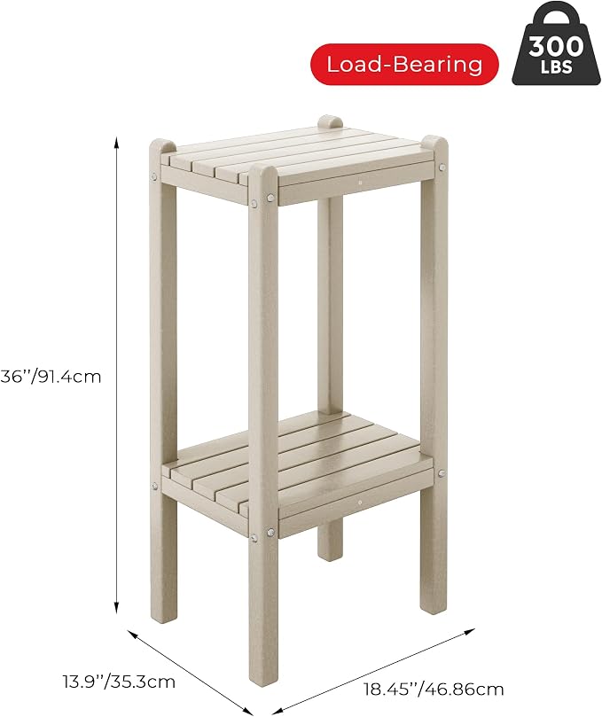 Outdoor Side Table, 36-Inch 2-Tier HDPE Patio Table in Sand