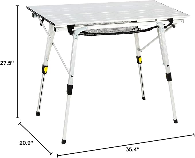 Folding Picnic Table with Adjustable Height and Aluminum Roll-Up Top