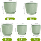Plastic Plant Pots 10/9/8/7.5/7 inch Set of 5, Flower Planters with Drainage Holes and Saucers, Plastic Pots for Indoor Outdoor Plants, Livingroom Garden Decor (Green)