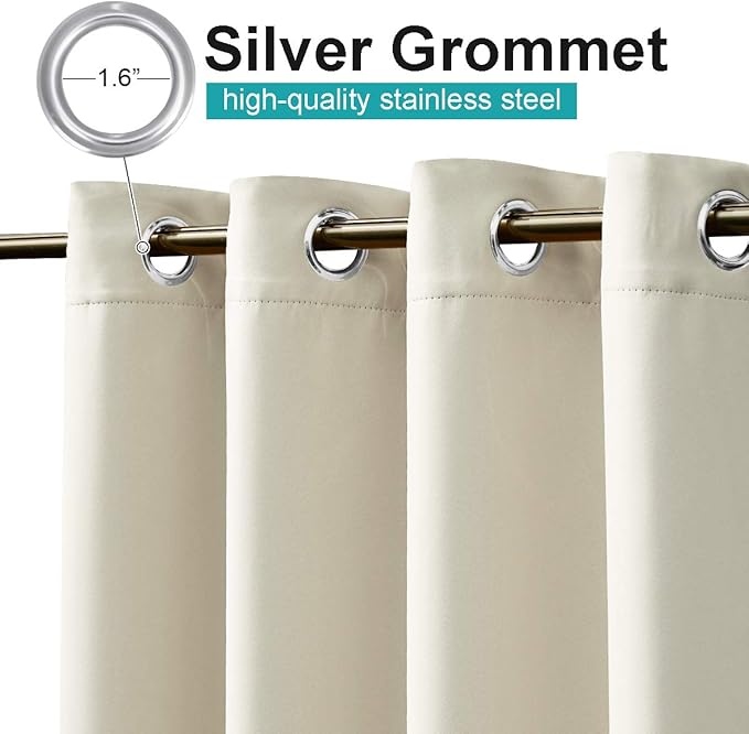 NICETOWN 2 Panels Outdoor Patio Curtains Waterproof, Stainless Steel Grommet Porch Decor Thermal Insulated Windproof Weighted Curtains for Outdoor Open-air Film, Beige, W52 x L84 Inch