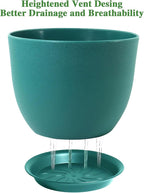 12inch Large Plant Pot, Modern Plastic Planter with High Driange Holes and Saucer for Indoor Outdoor Garden Plants and Flowers, Black with Green Speckles