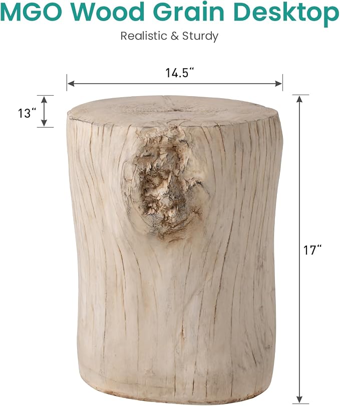 Side Table, Beige Faux Wood Stump Design Concrete Plant Stand
