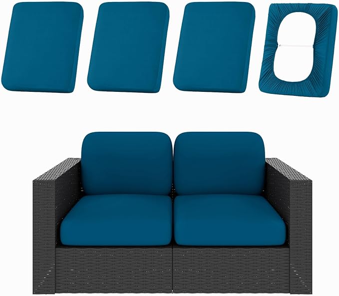 Cushion Covers for Patio Chairs – 4-Piece Peacock Blue Stretch Set