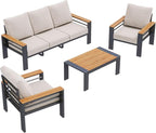 Aoxun Aluminum Outdoor Patio Furniture Set, 5 Seats Outdoor Sectional with Coffee Table, Patio Conversation Sets with Upgraded Armrests and Cushions for Backyard, Garden and Poolside（Grey）