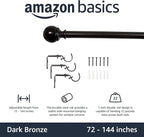 Amazon Basics Adjustable Sturdy Curtain Rod for Windows with Round Finials, Easy Install Hardware, 1-Inch Rod, 72" to 144", Dark Bronze, 1-Pack