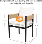 Grand patio Outdoor Dining Set, 7-Piece Patio Table and Chairs Set, Metal Woven Wicker Fixed Patio Chairs with Thickened Cushions & 1 Rectangular Woodgrain Dining Table with Umbrella Hole (Natural)
