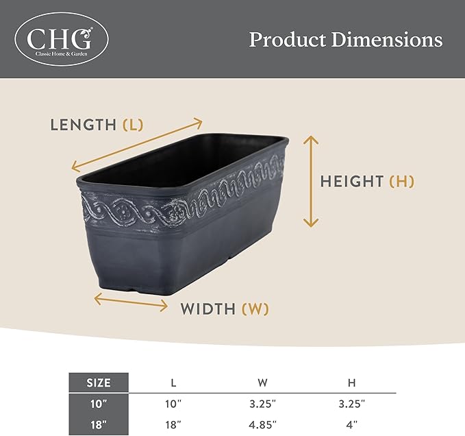 Classic Home and Garden Corinthian Trough Planter, 10", Bronze