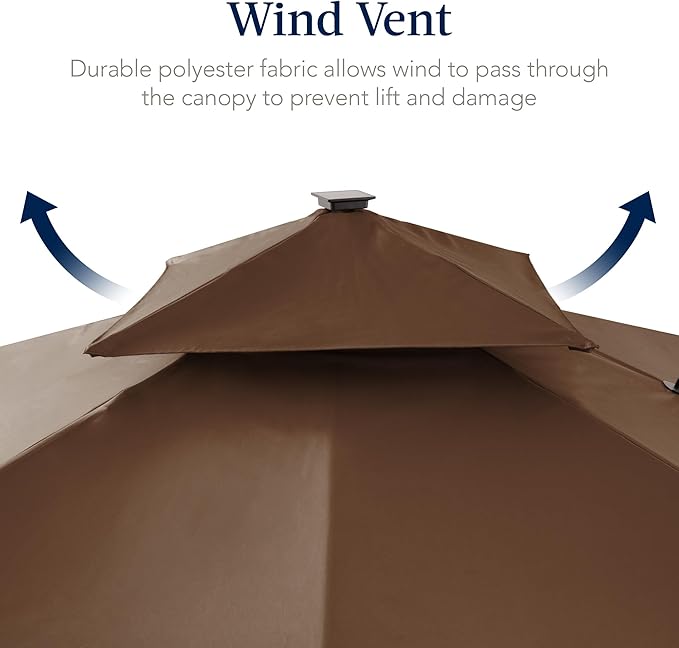 Best Choice Products 9x12ft LED Cantilever Patio Umbrella w/Base Included & 360° Rotation, Large Solar Offset Hanging Outdoor Sun Shade for Deck, Backyard Table w/Stand & Lights – Brown