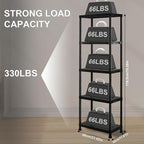 Plastic Storage Shelves, 70.2" H x 11.8" D x 23.62" W Plastic Shelves for Storage, 5-Tier Shelving Unit, Storage Rack, 330 lbs, Bathroom, Laundry, Garage & Home