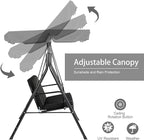 AECOJOY Porch Swing with Stand, Outdoor Swings for Adults, 3-Seat Outdoor Swing with Canopy, Outside Swing Bench with Removable Cushion, Suitable for Backyard, Garden, Yard, Poolside, Balcony (Black)