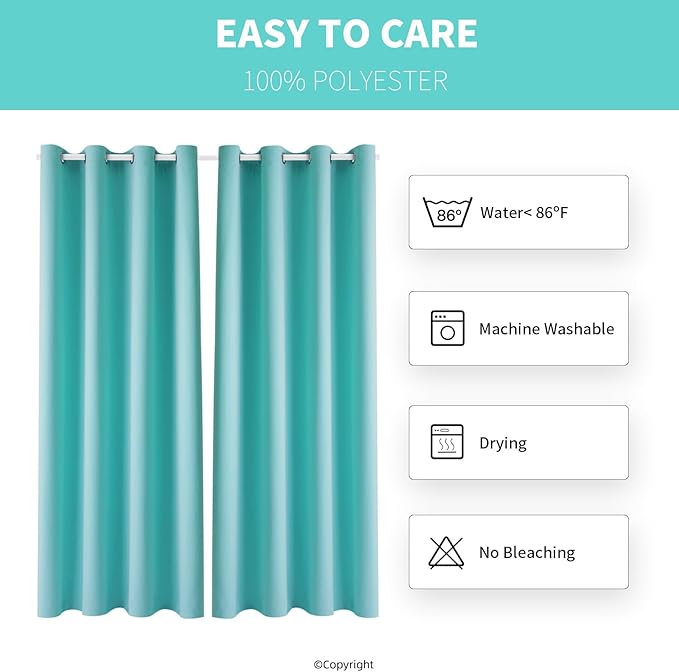 DIVA EN CAMINO DEC Outdoor Patio Curtain Waterproof Darkening Thermal Insulated Indoor Curtains for Bedroom, Porch, Living Room, Pergola, Cabana, W52 x L95, Teal Blue, Set of 2 Panels