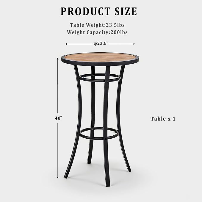 Round Bar Height Outdoor Bistro Table, 40-Inch Alloy Steel Frame