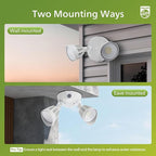 Philips Dusk to Dawn 44W 3500LM LED Security Flood Lights Outdoor, 5000K Daylight, Wet Location, Dual Adjustable Heads Aluminum Wall Light for Yard Garage Porch