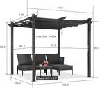 PURPLE LEAF Outdoor Retractable Pergola with Curtains 10' x 10' Patio Aluminum Pergola with Sun Shade Canopy for Backyard Deck Garden Modern Metal Pergola, Gray