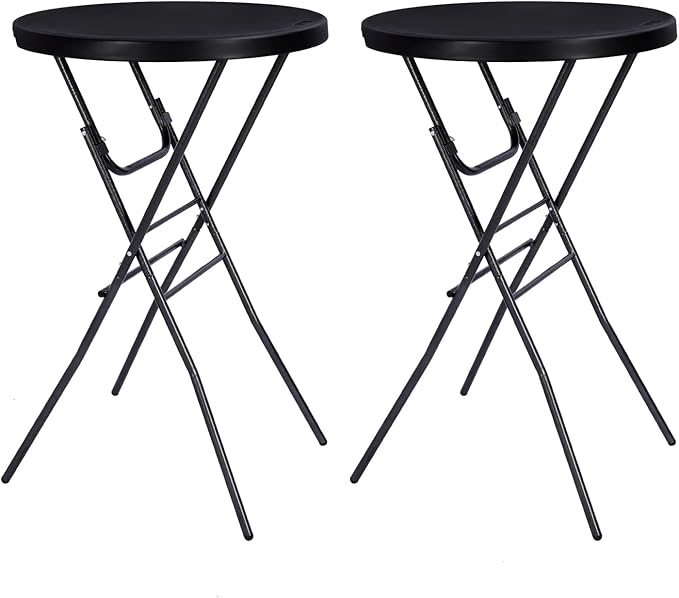 Cocktail Table 28in Folding Round High Top Indoor – Black- 2PCS