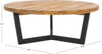 SAFAVIEH Outdoor Collection Leo Natural/Black Solid Wood Round Coffee Table