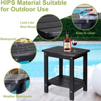 Y&M Outdoor Side Table, HIPS Adirondack Small Double Layer Table, Waterproof Square Outside Table, Balcony Modern End Tables for Patio, Pool, Beach, Porch, Deck, Indoor or Outdoor Use, Black