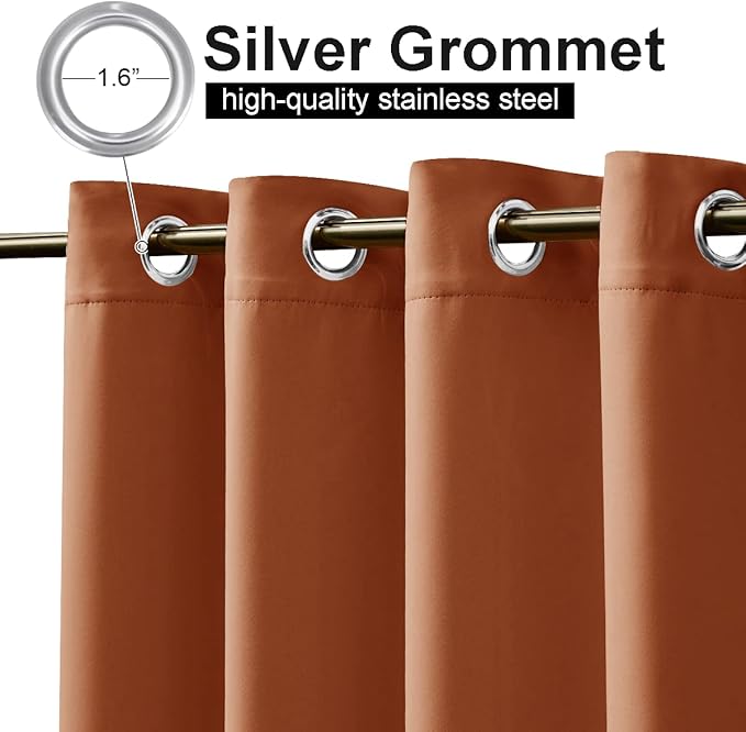 NICETOWN Outdoor Curtains Waterproof & Windproof, Thermal Insulated Top and Bottom Rustproof Grommet Heavy Weight Sunlight Block Patio Drapes, Burnt Orange, 52 x 95 inches