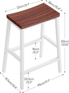 HOOBRO Bar Stools, Set of 2 Bar Chairs, 23.6 Inch Saddle Stools, Kitchen Counter Seat with Footrests, Industrial Barstools for Dining Room, Kitchen, Counter, Bar, Walnut and White HW02MD01