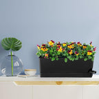 Self Watering Pots for Indoor Plants 17 Inches Window Boxes Planters Rectangular Flower Pots Rectangle Herb Pots Large Plant Pots with Drainage Holes and Saucers Windowsill Planter (4, Black)