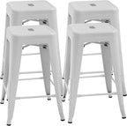 FDW Metal Bar Stools Set of 4 Counter Height Bar Stools 24 Inches Industrial Bar Chairs Patio Stool Stackable Backless Stool Indoor Outdoor Metal Kitchen Stools Bar Chairs (White, 24")