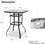 VINGLI Outdoor Bar Table with Umbrella Hole, Modern Black Metal Patio Bar Table, High Top Table for Outdoor Relaxation and Home Entertaining (Black, 31.5'x31.5'x40.3')