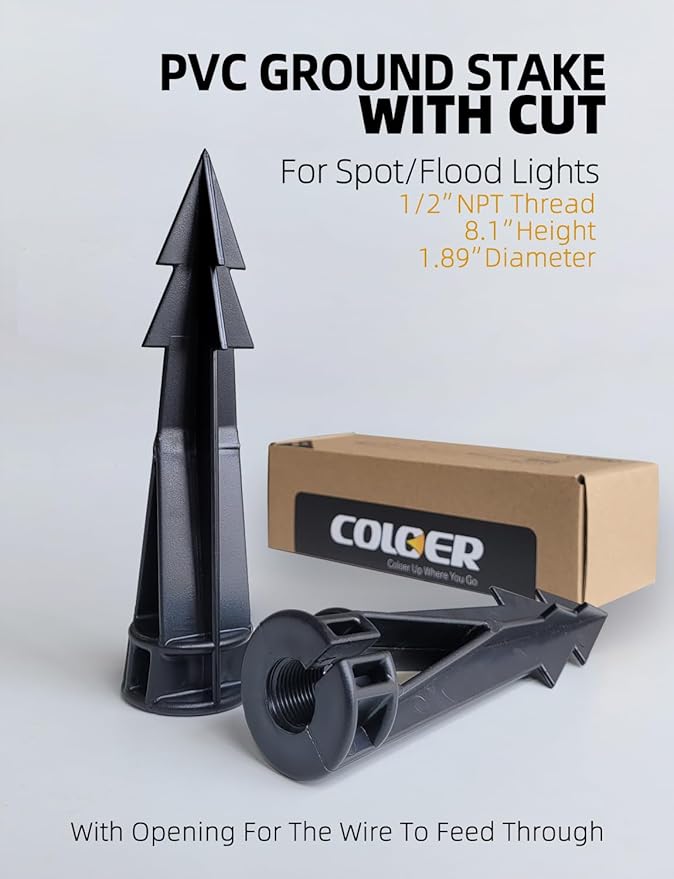 In-Ground Light Replacement Stake, 8 Inch PVC, 1/2 Inch NPT Thread