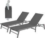 Kozyard 2-Pack Outdoor Lounge Chairs, Foldable Aluminum Frame Patio Chaise Lounge with 5-Position Adjustable Backrest, Assemble-Free, Breathable Textilene Fabric for Poolside Beach (Gray, Notable)