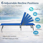 Kozyard 2-Pack Outdoor Lounge Chairs, Foldable Aluminum Frame Patio Chaise Lounge with 5-Position Adjustable Backrest, No Assembly, Breathable Textilene Fabric for Poolside Beach (Blue, Notable)