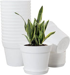WOUSIWER 16 Pack 6 inch Plastic Planters for Indoor Flower Pots, Heavy Duty and Stylish 6 Inch Plant Pots for Indoor Plants with Drainage Holes and Tray for Plants, Flowers, White