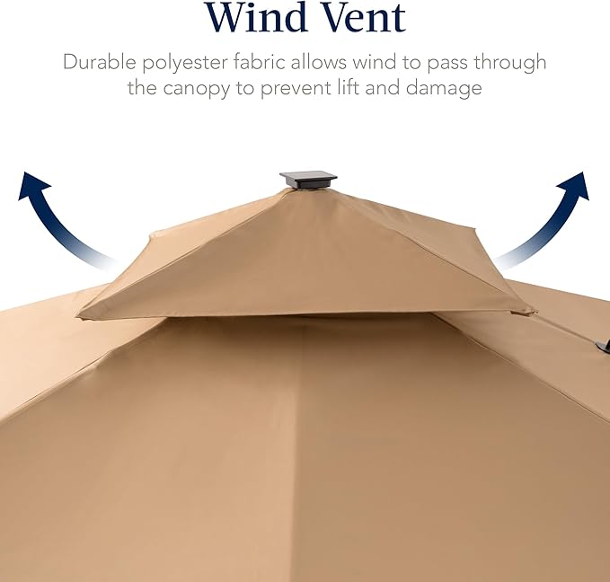 Best Choice Products 9x12ft LED Cantilever Patio Umbrella w/Base Included & 360° Rotation, Large Solar Offset Hanging Outdoor Sun Shade for Deck, Backyard Table w/Stand & Lights – Tan